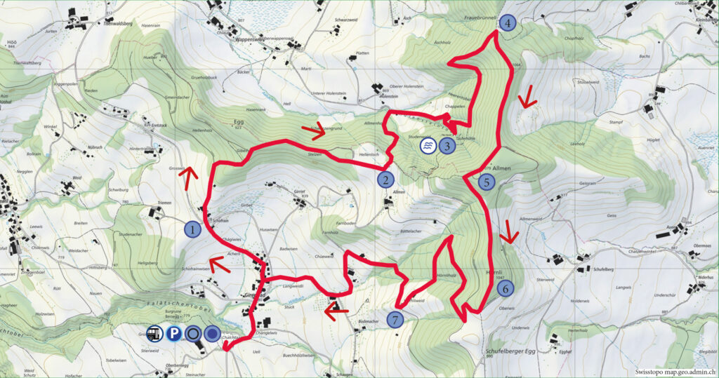 Rundwanderung Girenbad - Täuferhöhle - Allmen - Wanderkarte