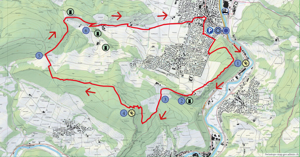 Rundwanderung Aesch - Burgruine Pfeffingen - Blattepass - Wanderkarte