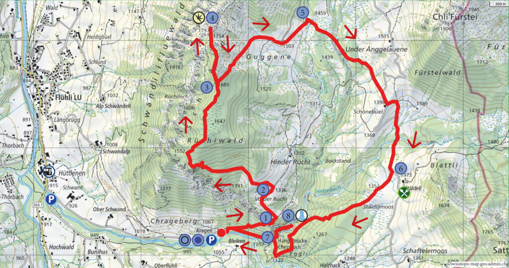 Rundwanderung Flühli - Schwändiliflue - Chessiloch - Wanderkarte