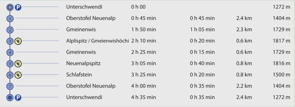 Rundwanderung Alt St. Johann - Alplispitz - Neuenalpspitz - Wegpunkte
