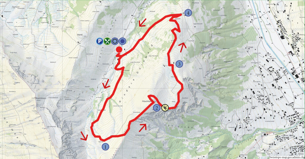 Rundwanderung Alp Dürrenwald - Flöschhorn - Wanderkarte