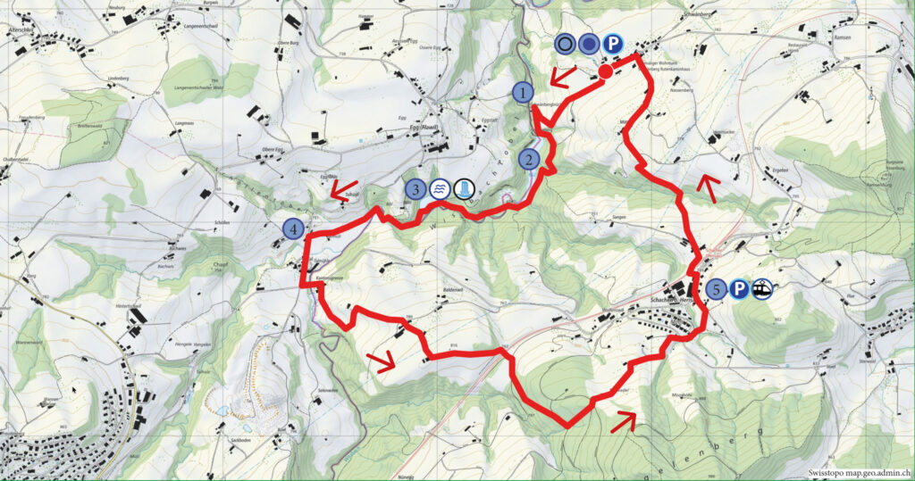 Rundwanderung Schwänberg - Wissbachtobel - Schachen - Wanderkarte