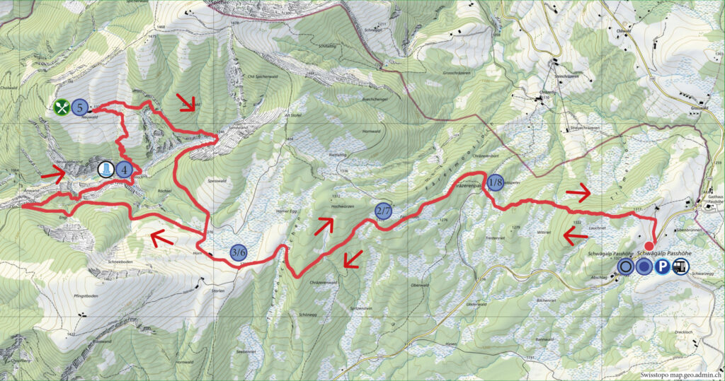 Rundwanderung Schwägalp Passhöhe - Ofenloch - Wanderkarte