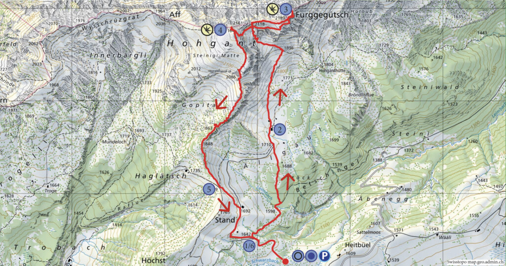 Rundwanderung Schwarzbach - Furggegütsch - Hohgant - Wanderkarte
