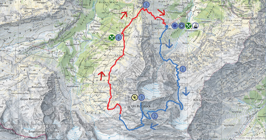 Rundwanderung Musenalp - Uri Rotstock - Wanderkarte