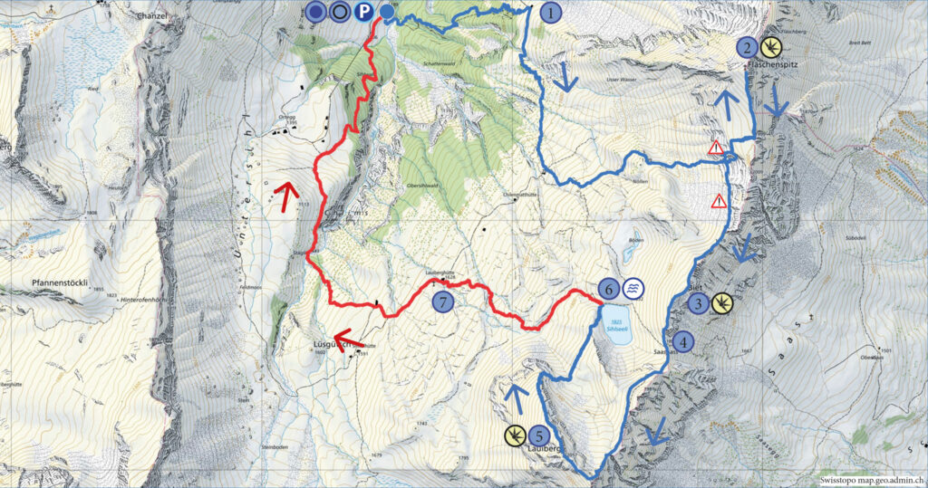 Rundwanderung Gribschli - Fläschenspitz - Lauiberg - Wanderkarte