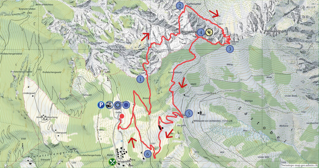 Rundwanderung Gaflei - Fürstensteig - Alpspitz - Wanderkarte