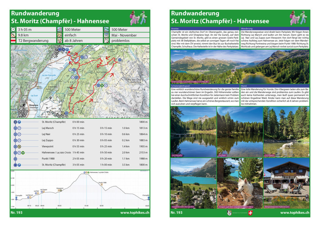 Rundwanderung St. Moritz (Champfèr) - Hahnensee - Factsheet