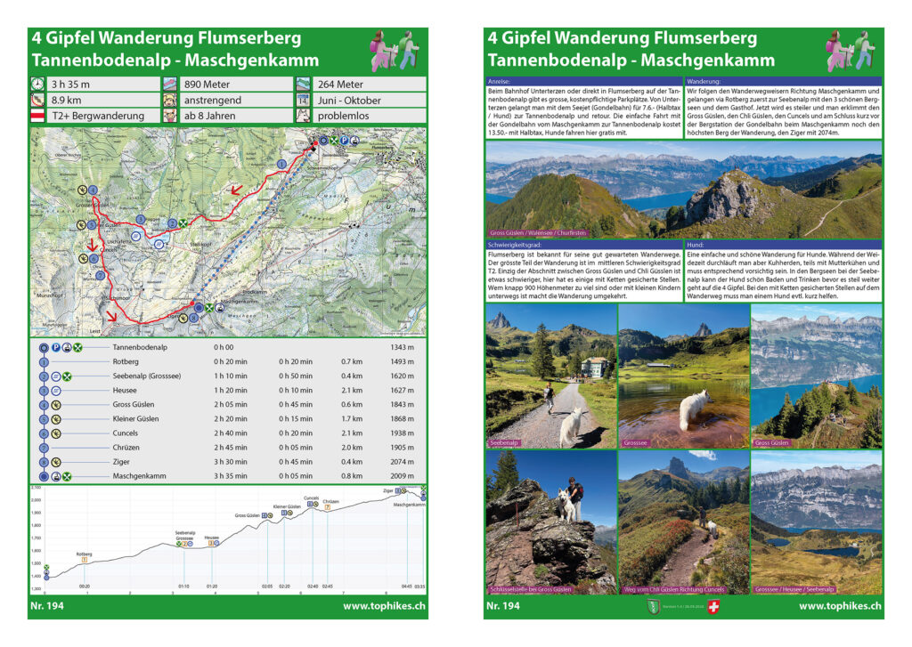 4 Gipfel Wanderung Flumserberg Tannebodenalp - Maschgenkamm - Factsheet