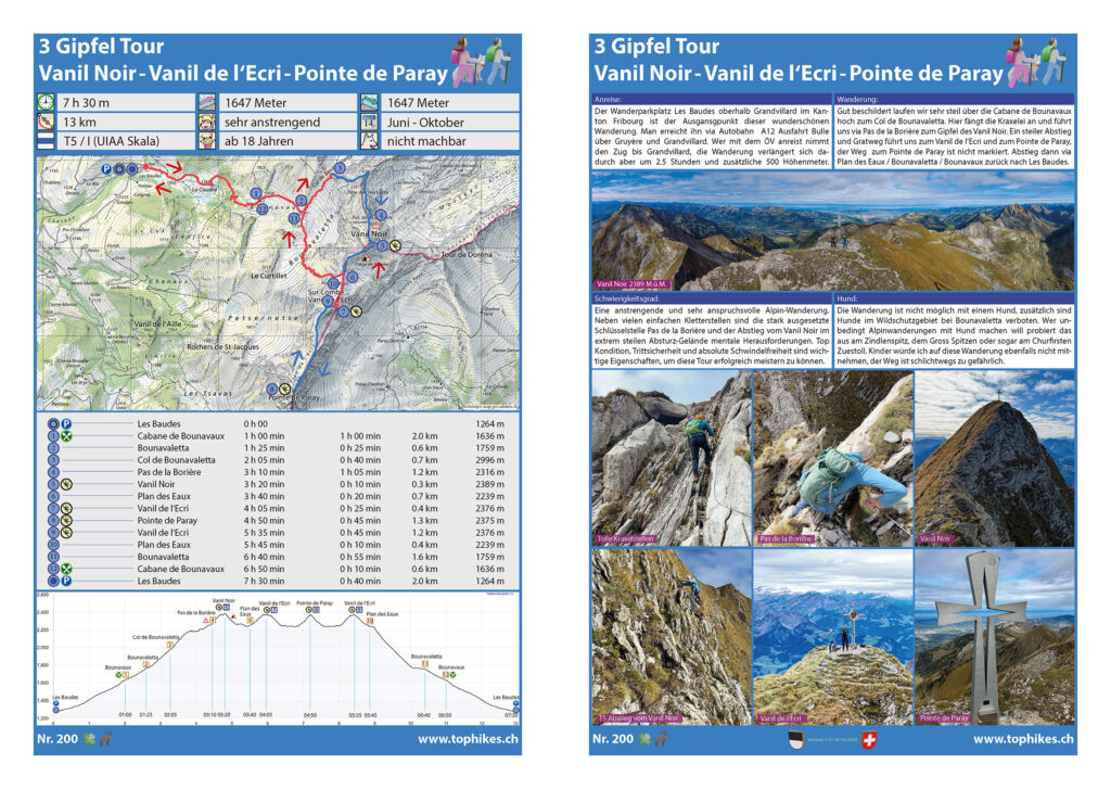 3 Gipfel Tour Vanil Noir - Vanil de l‘Ecri - Pointe de Paray - Factsheet